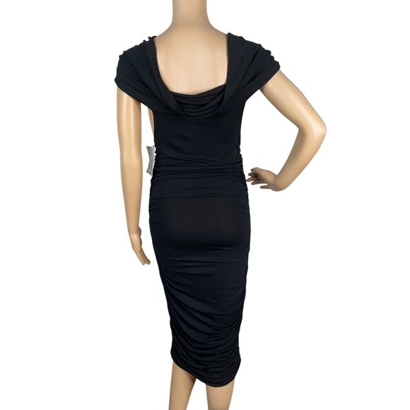 NWT Celine $925 Vtg Y2K Black Ruched Draped Back Avant Garde Midi Dress SZ L - Picture 6 of 8
